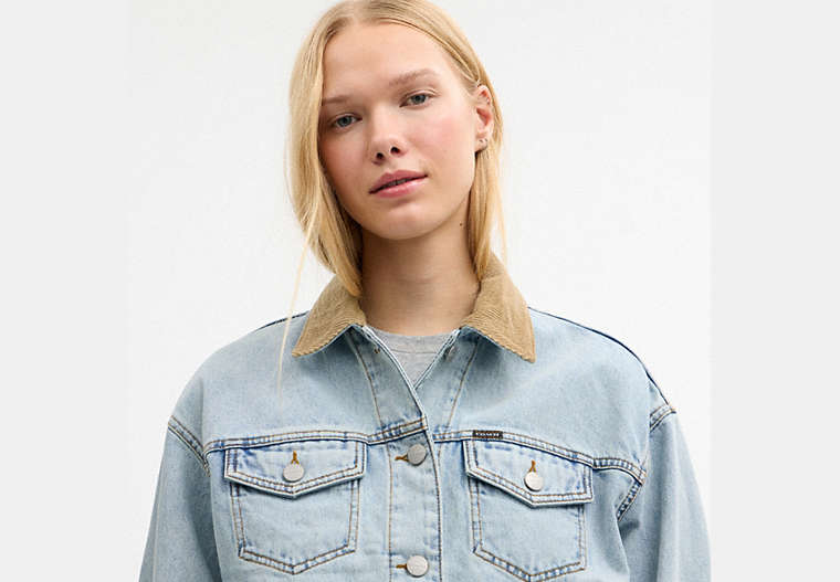Denim Jacket With Corduroy Collar In Organic Cotton