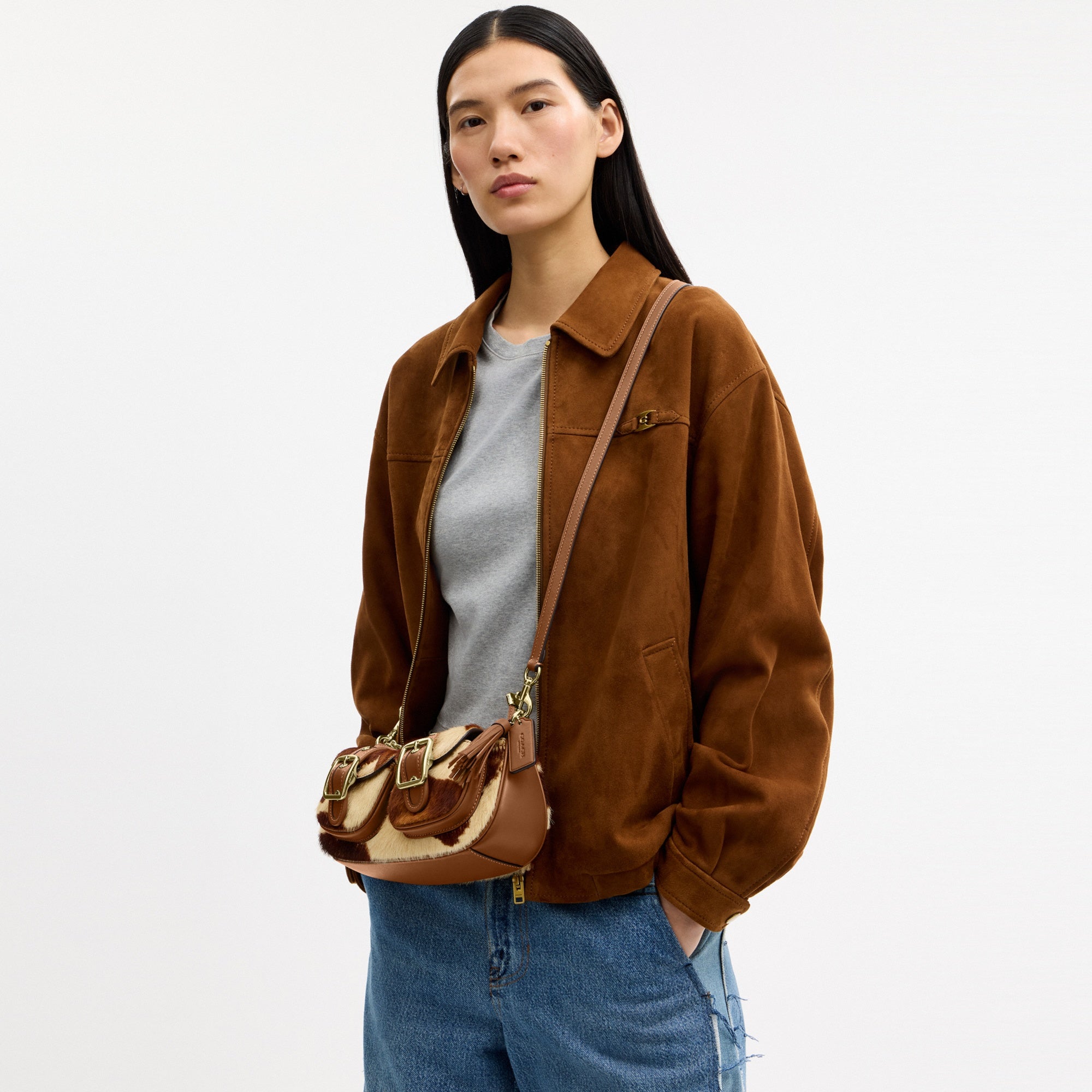 Ashton Shoulder Bag In Haircalf With Cow Print
