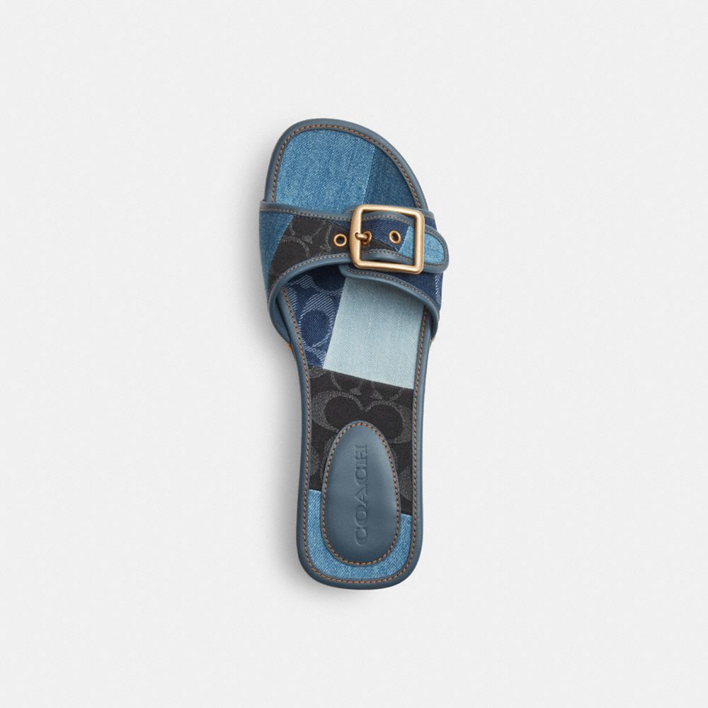 Margot Wooden Sandal With Signature Denim Patchwork