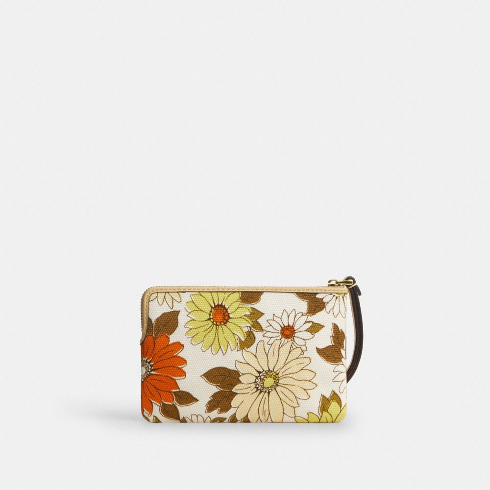 Corner Zip Wristlet With Floral Print