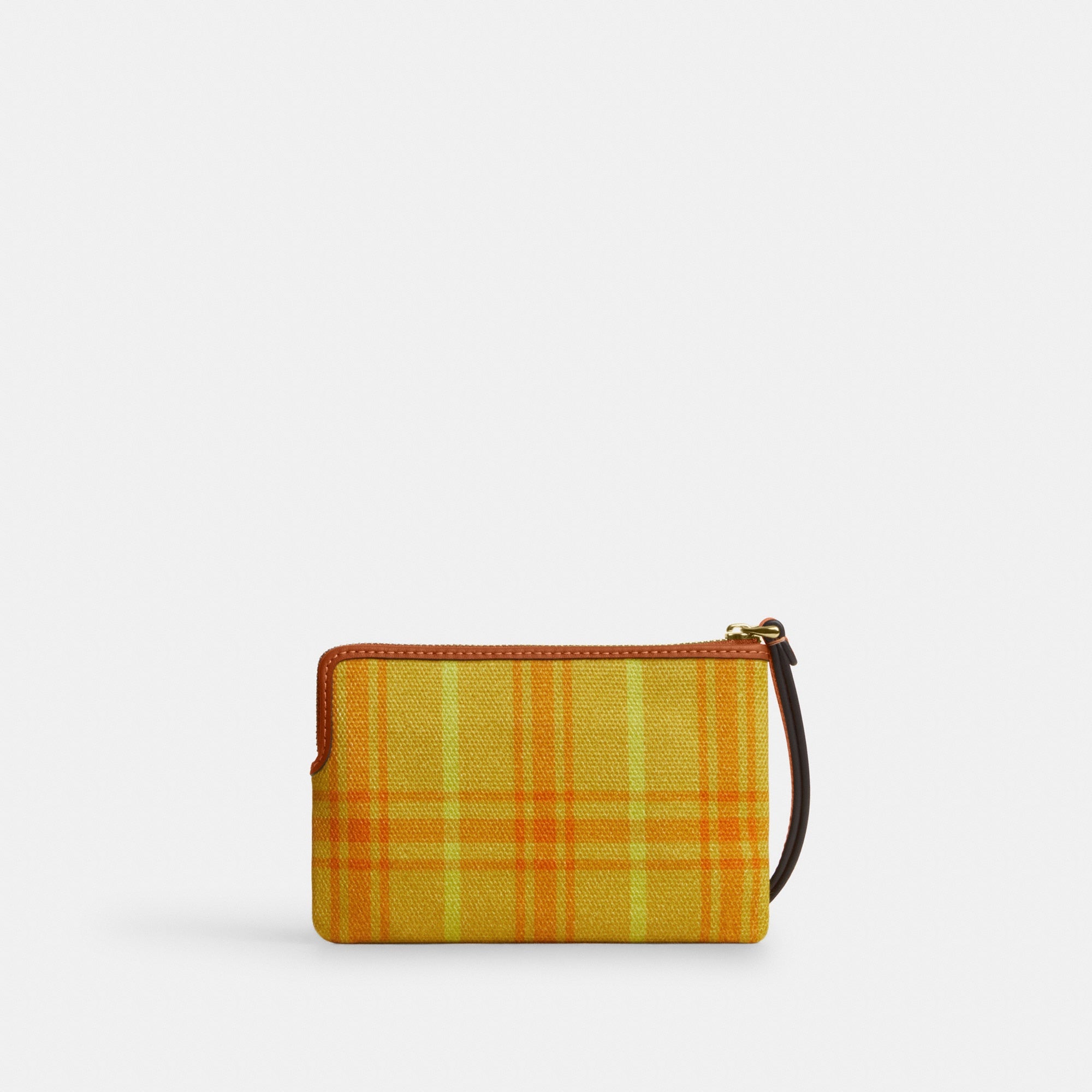 Corner Zip Wristlet In Regenerative Cotton With Plaid Print