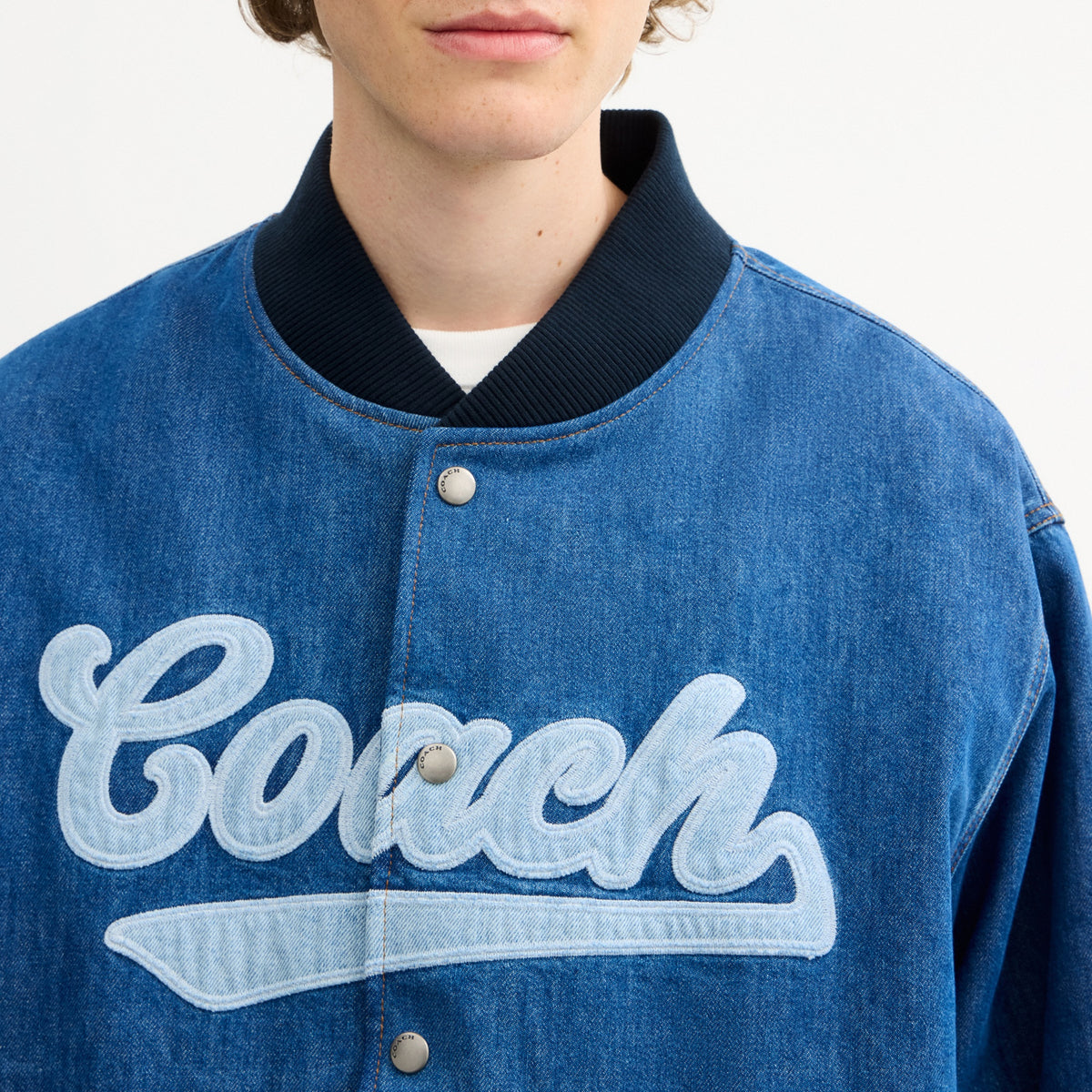 Denim Varsity Jacket In Organic Cotton
