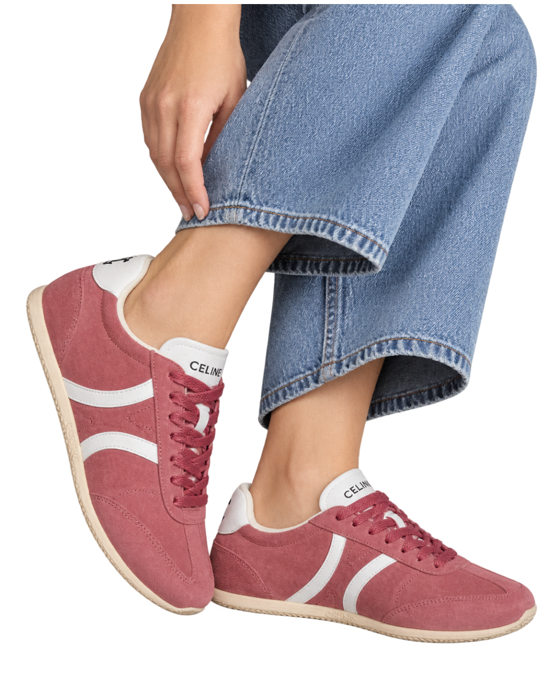 CELINE Jogger Low lace-up sneaker with Triomphe in suede and calfskin