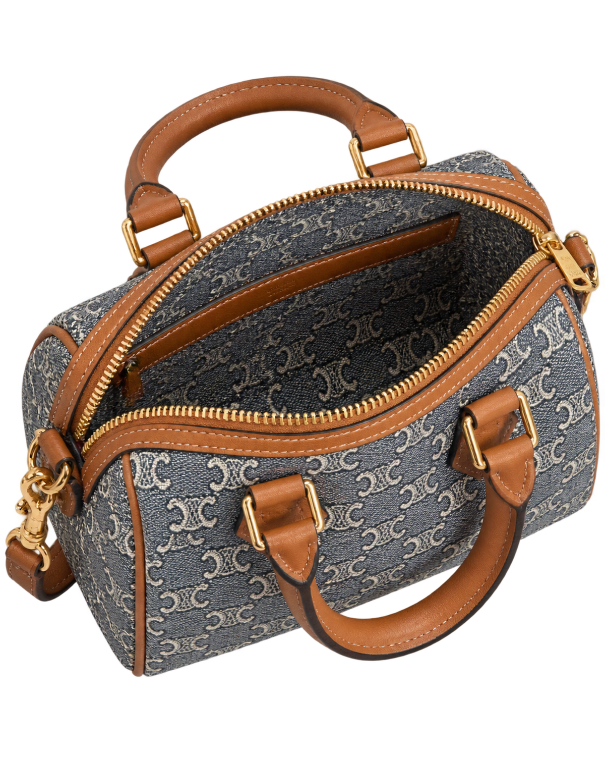 CELINE SMALL BOSTON IN TRIOMPHE JACQUARD AND CALFSKIN