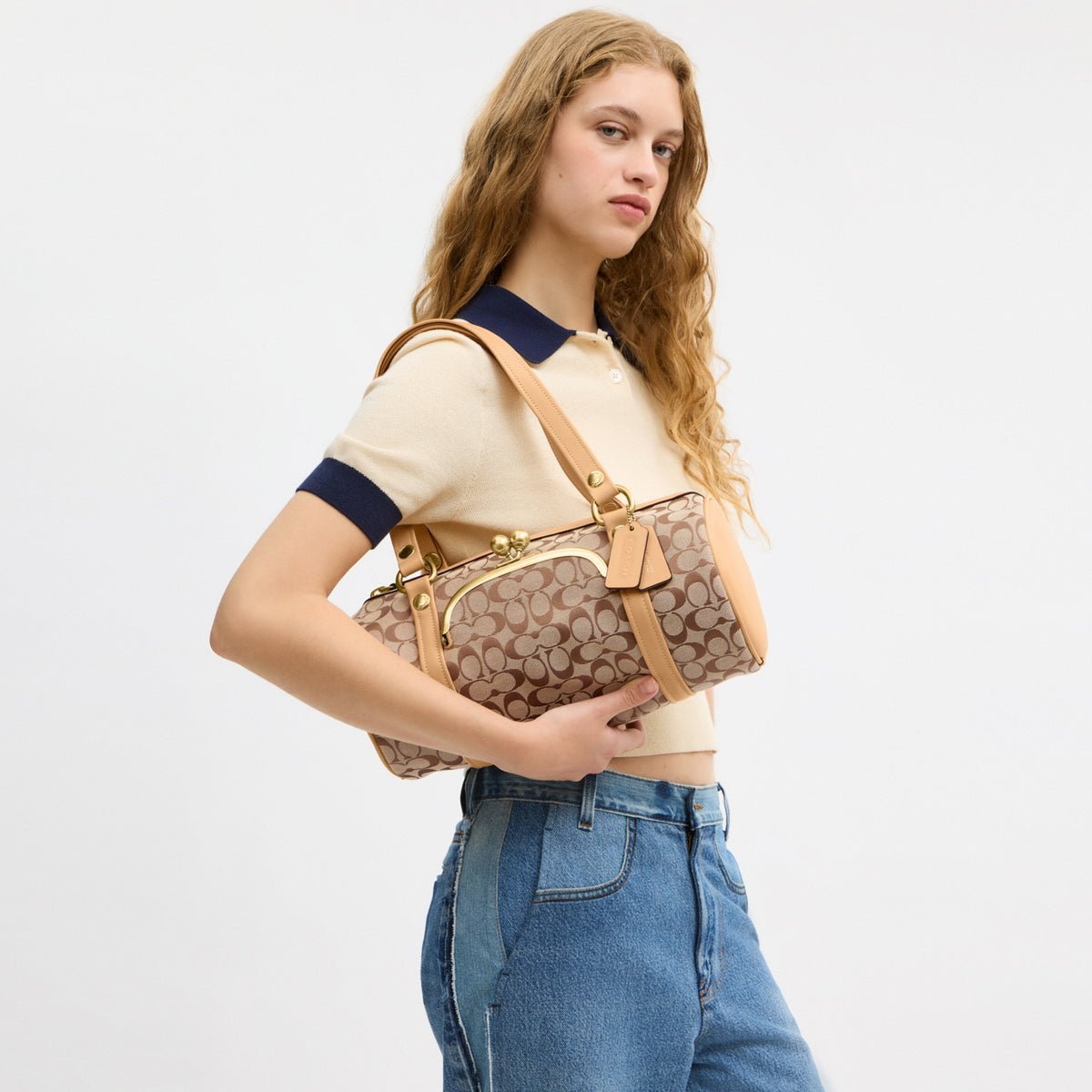 Kisslock Barrel Bag In Signature Jacquard