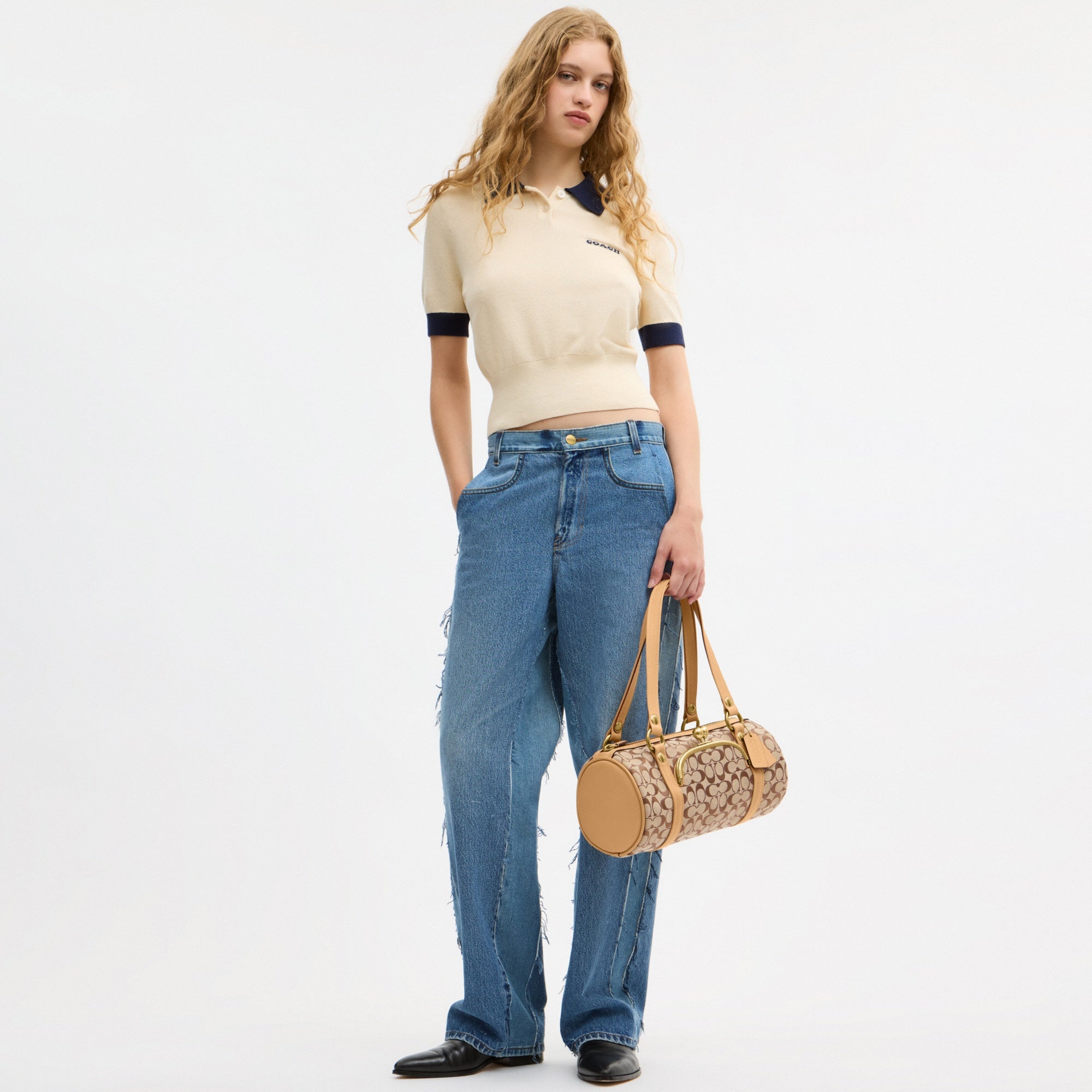 Kisslock Barrel Bag In Signature Jacquard