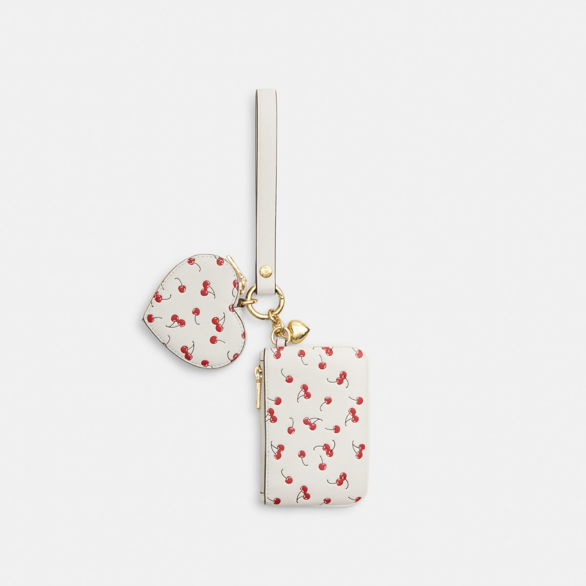 Wristlet And Heart Pouch With Cherry Print And Charm