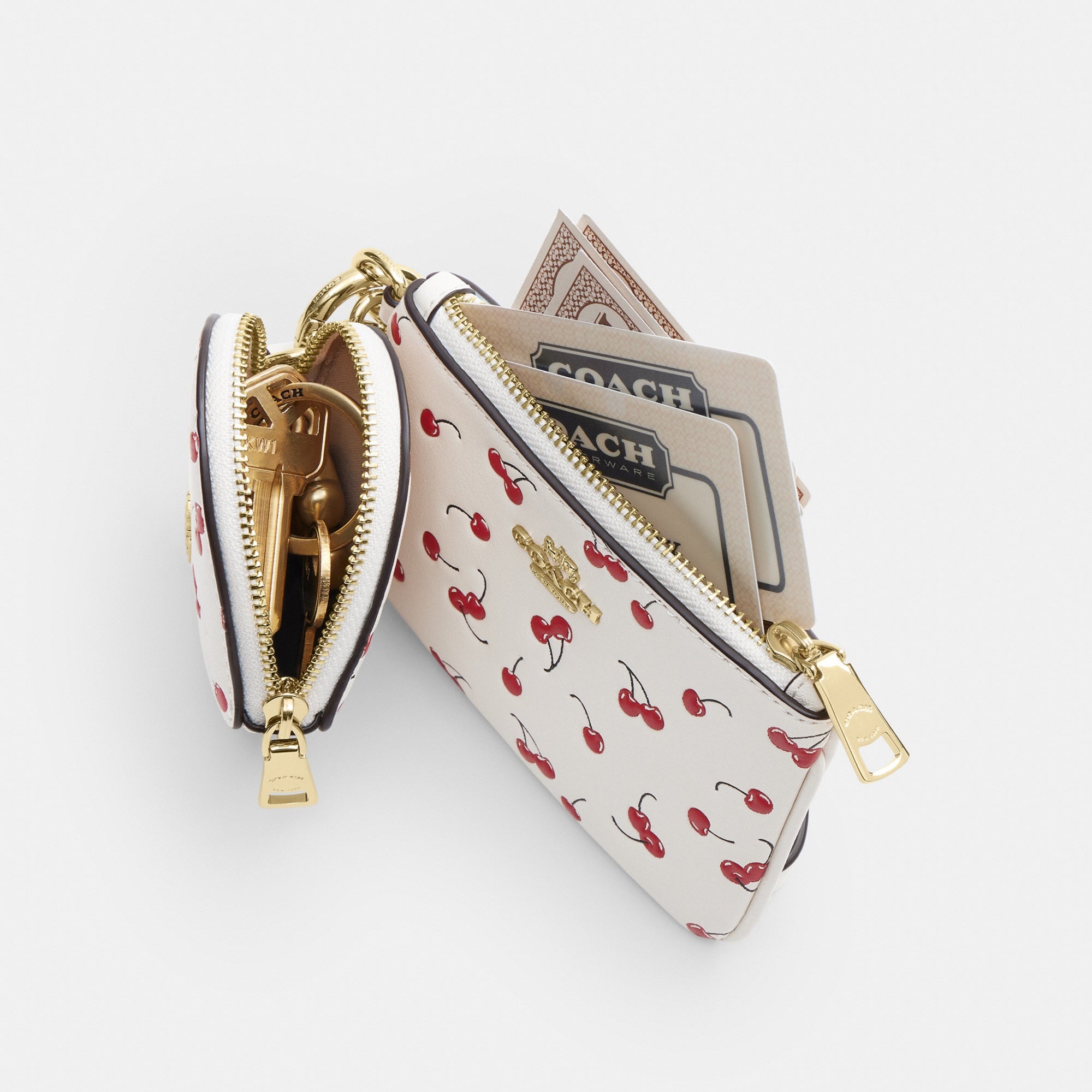 Wristlet And Heart Pouch With Cherry Print And Charm