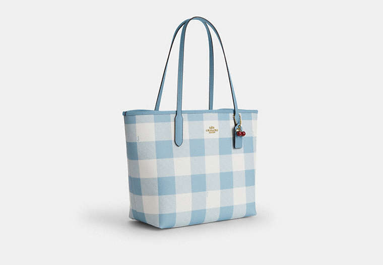 City Tote Bag With Gingham Print And Charm