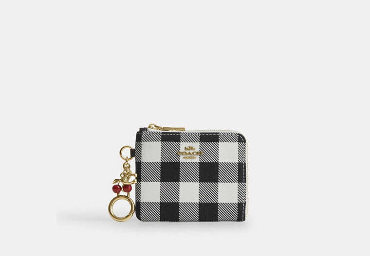 Small Corner Zip Wallet With Gingham Print And Charms