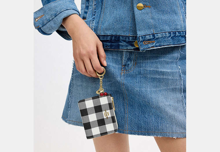 Small Corner Zip Wallet With Gingham Print And Charms