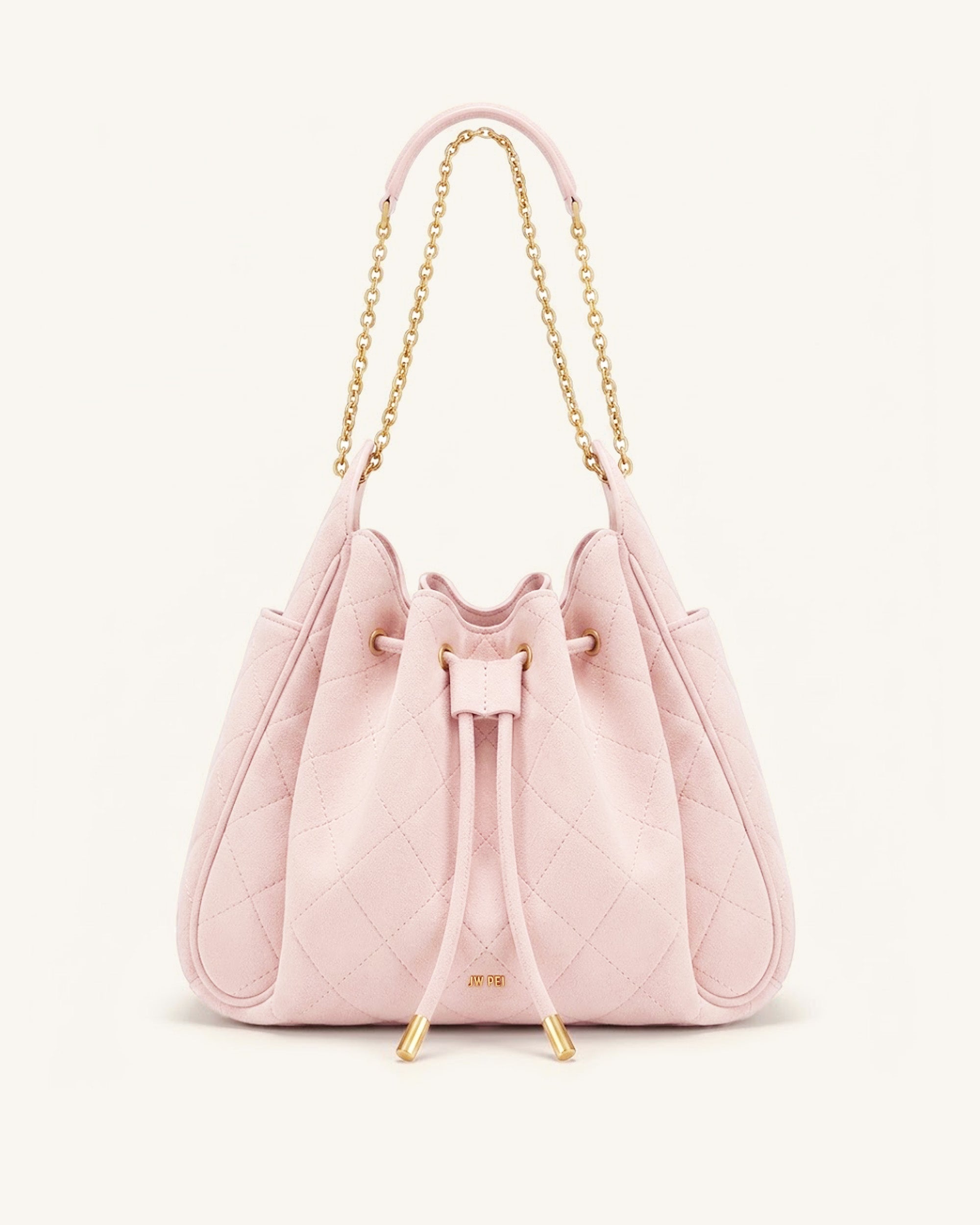 Rowan Faux Suede Quilted Chain Bucket Bag - Dark Brown