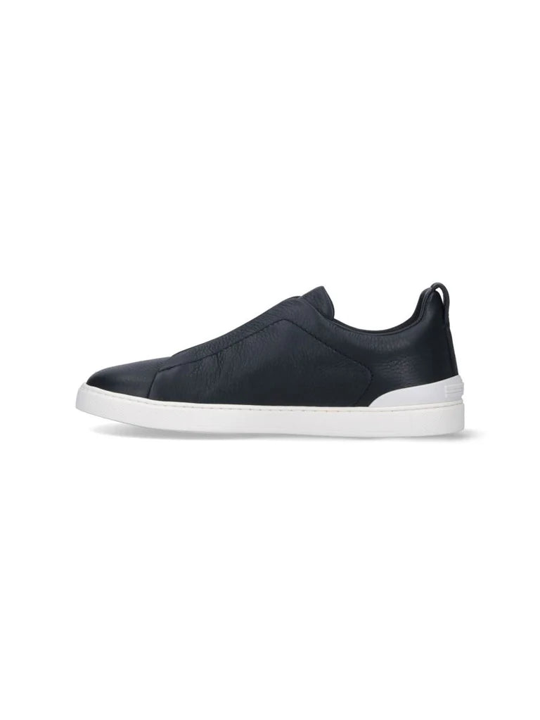 Zegna Men’s Blue Leather Slip-On Sneakers – Made in Italy | Premium Multi-Leather Lining & TPU Sole