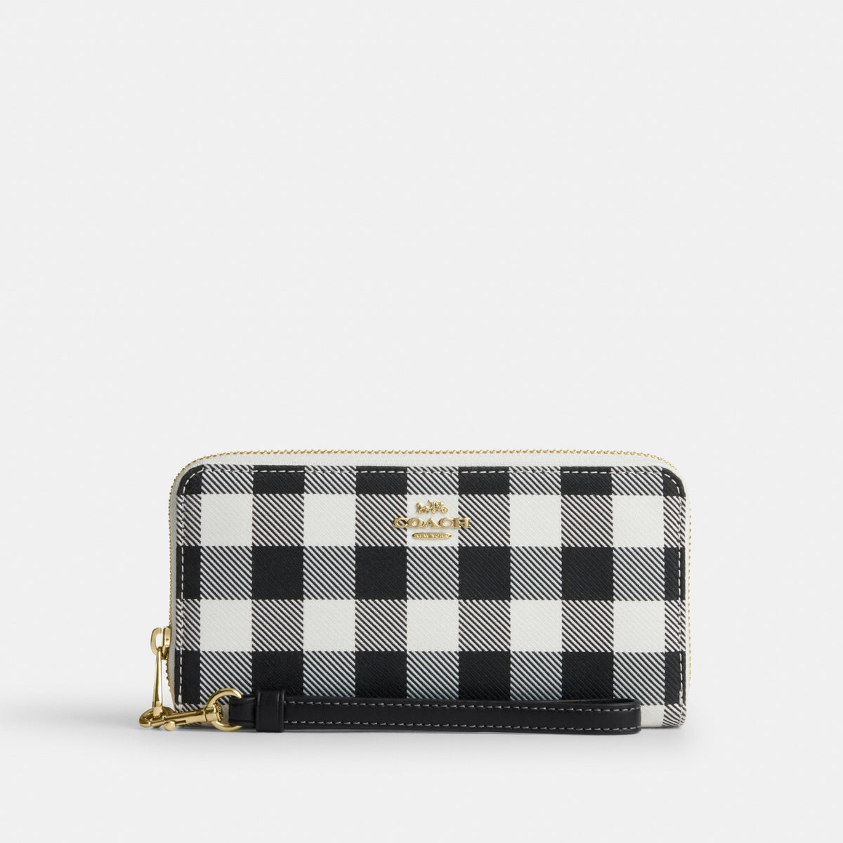 Long Zip Around Wallet With Gingham Print