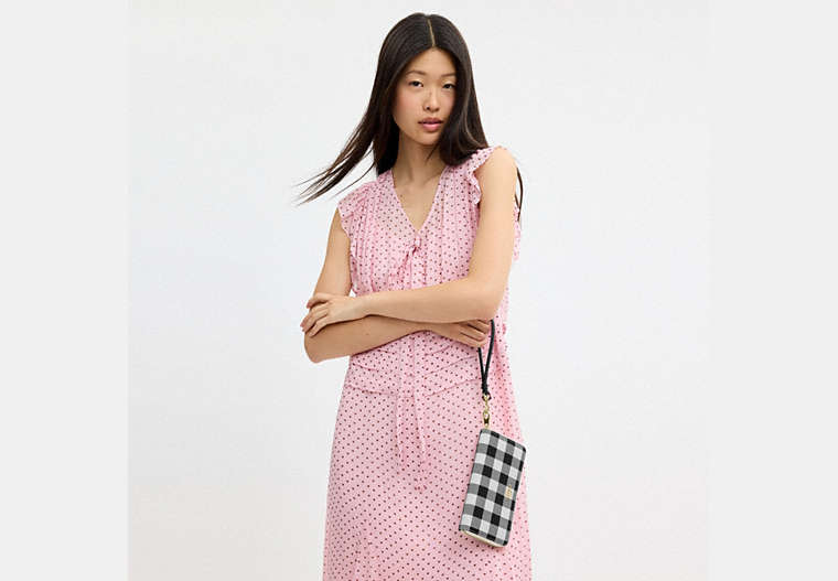 Long Zip Around Wallet With Gingham Print