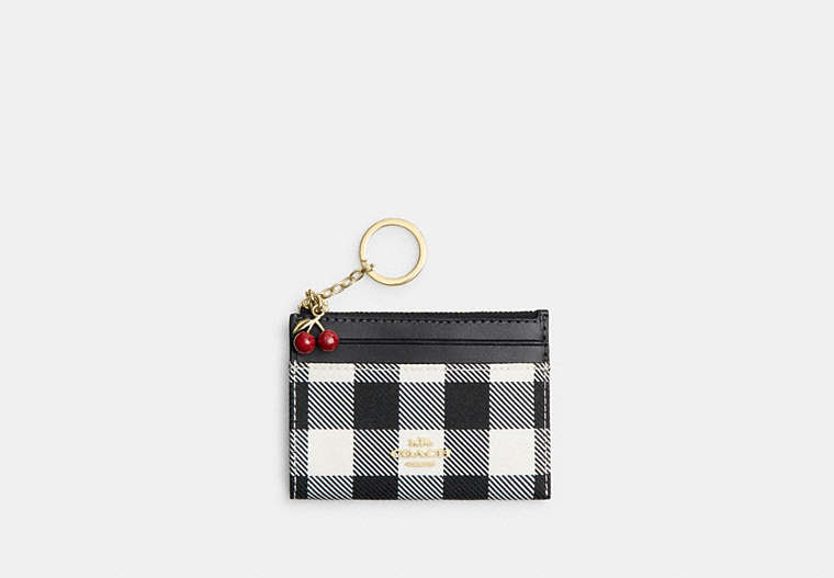 Mini Skinny Id Case With Gingham Print And Charm