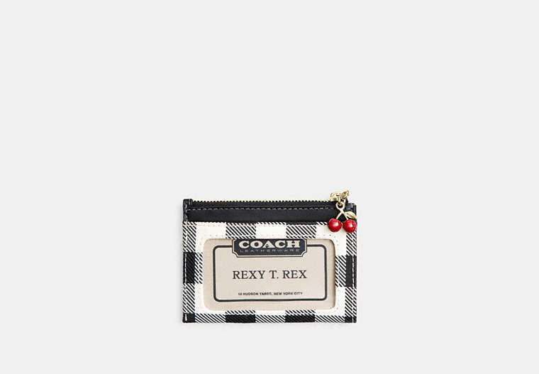 Mini Skinny Id Case With Gingham Print And Charm