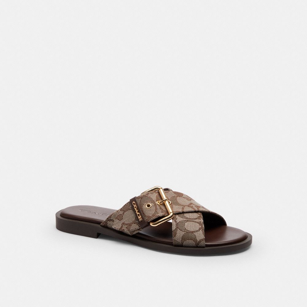 Crisscross Buckle Sandal In Signature Jacquard