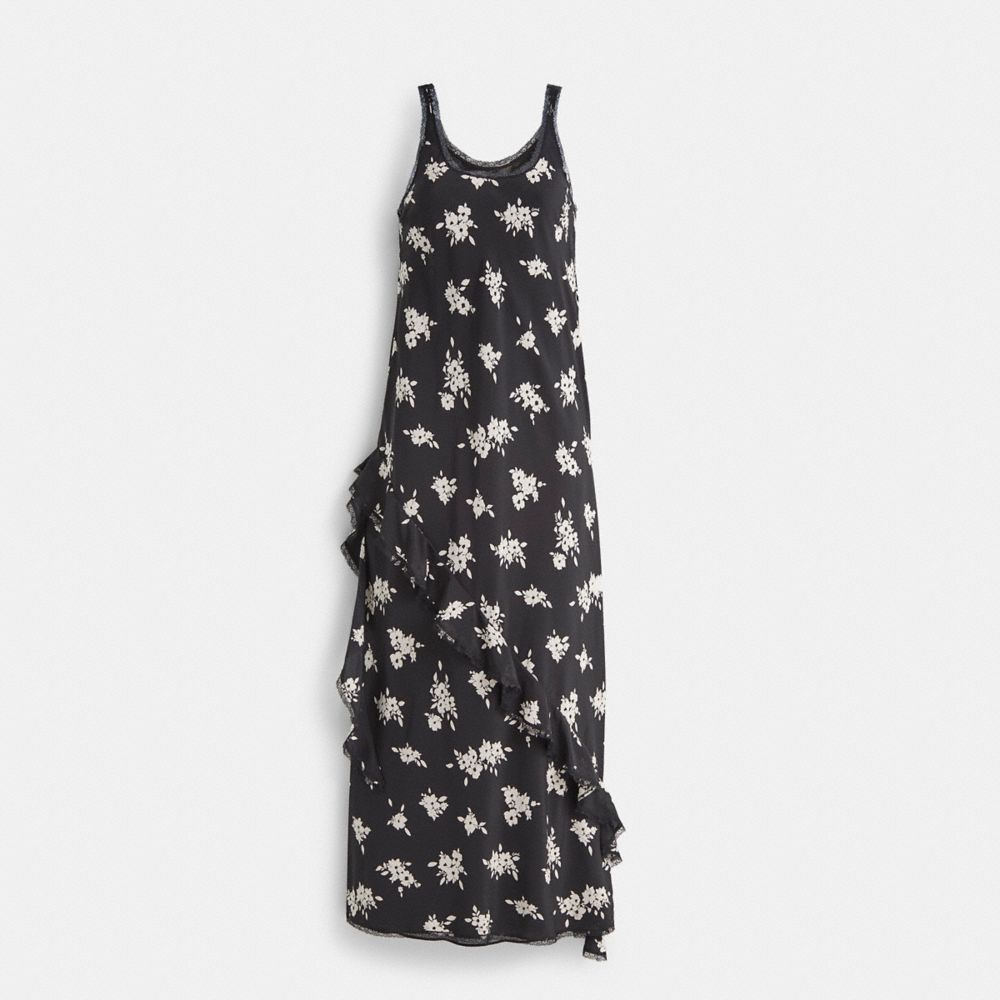 Restored Long Floral Ruffle Dress