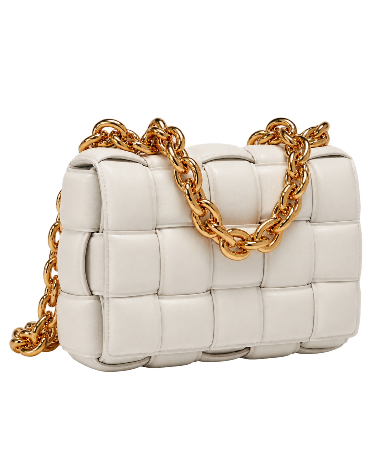 Chain Cassette Padded Crossbody Bag in Intreccio Leather