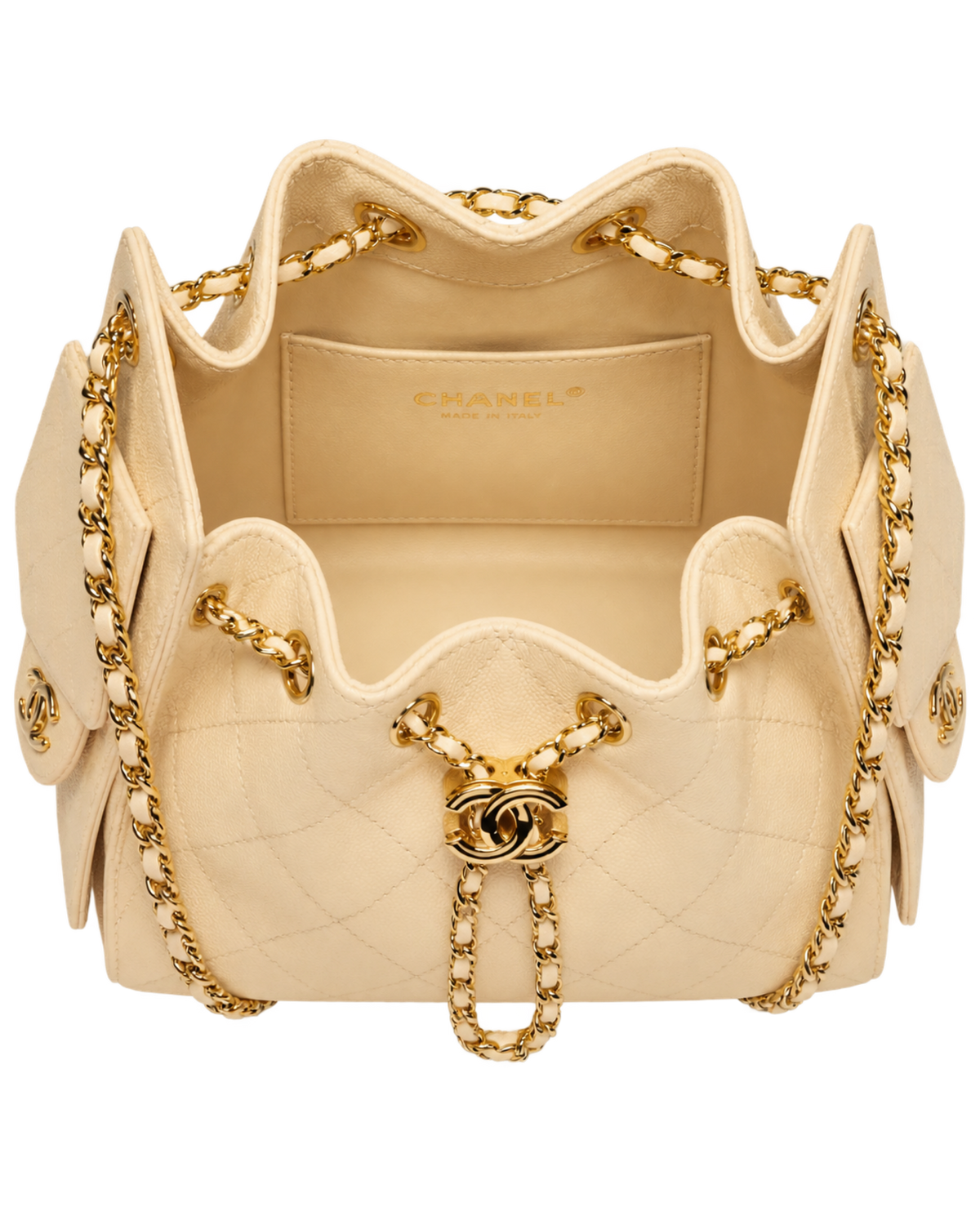CHANEL 25 Mini Handbag Grained Calfskin & Gold-Tone Metal Ecru