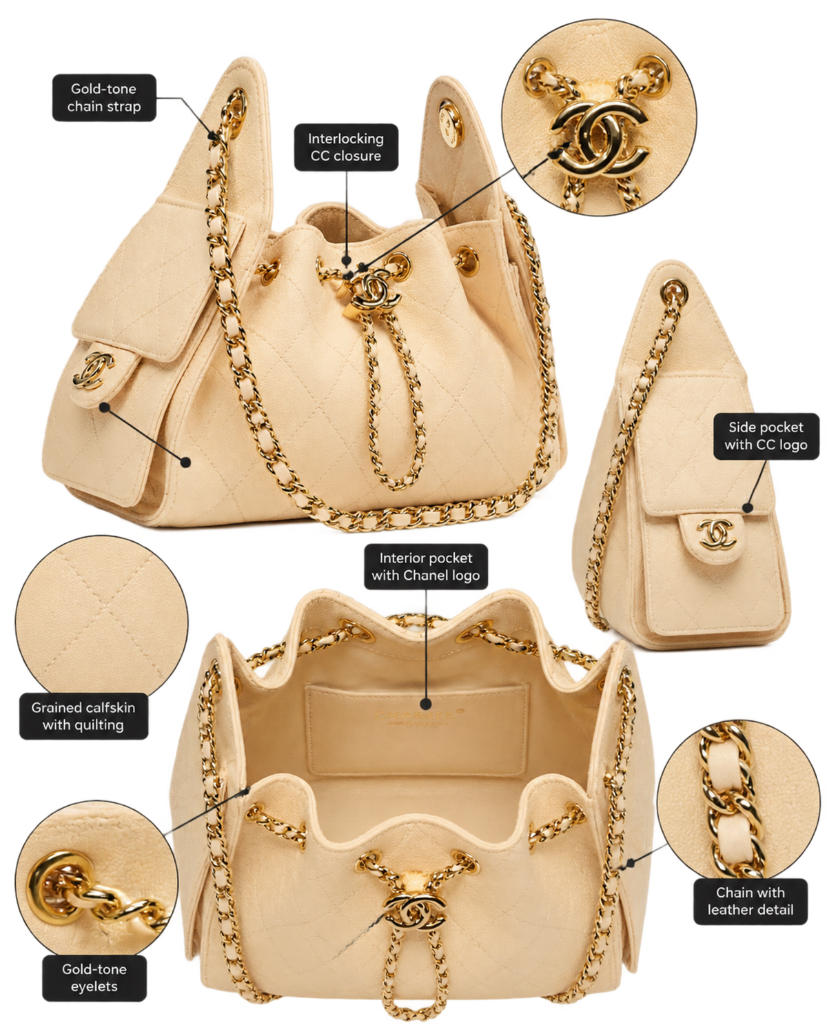 CHANEL 25 Mini Handbag Grained Calfskin & Gold-Tone Metal Ecru