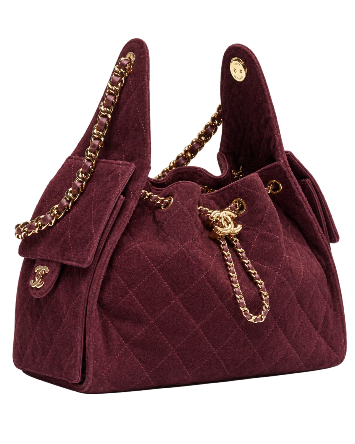CHANEL 25 Small Handbag Suede Calfskin & Gold Metal Burgundy