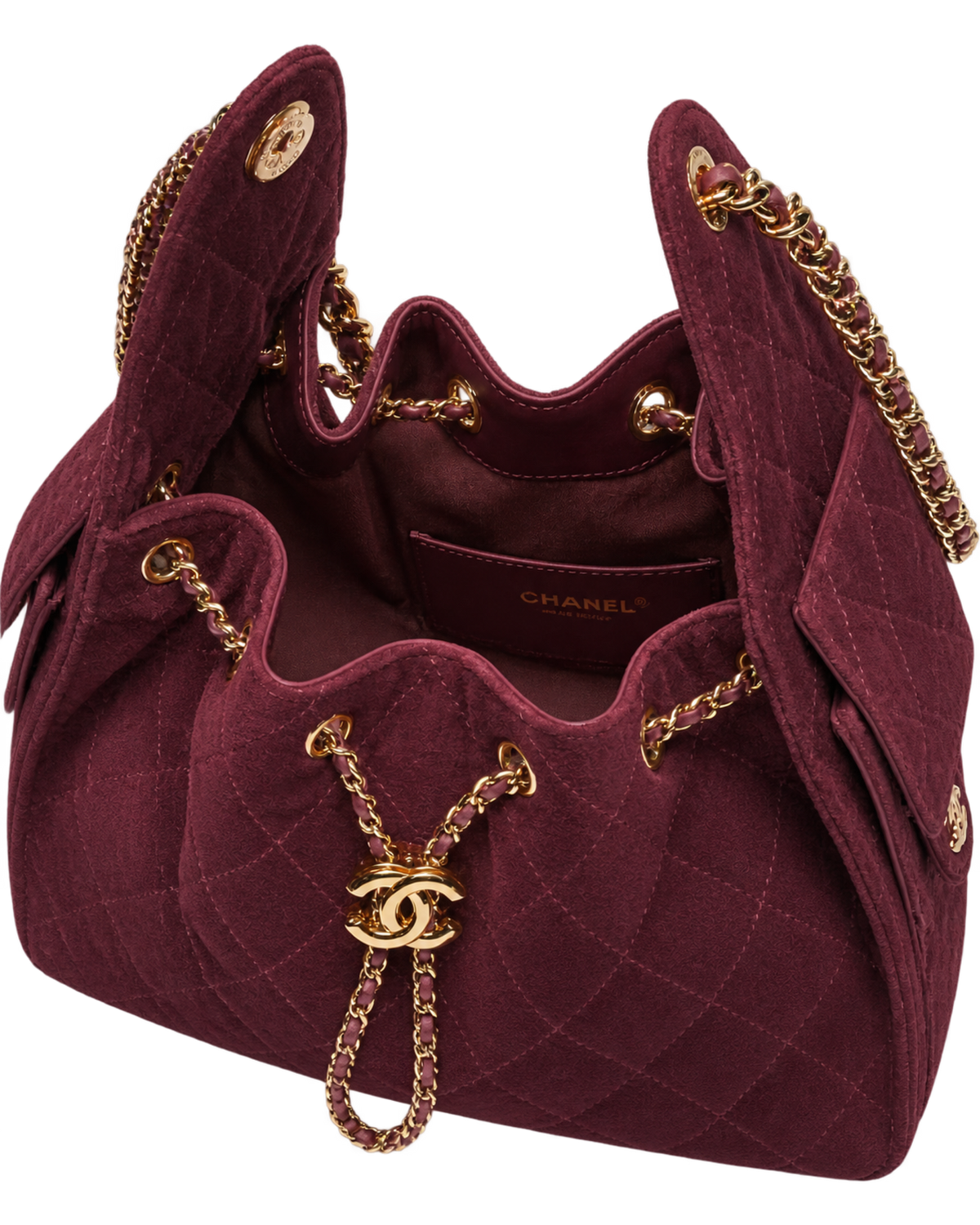CHANEL 25 Small Handbag Suede Calfskin & Gold Metal Burgundy