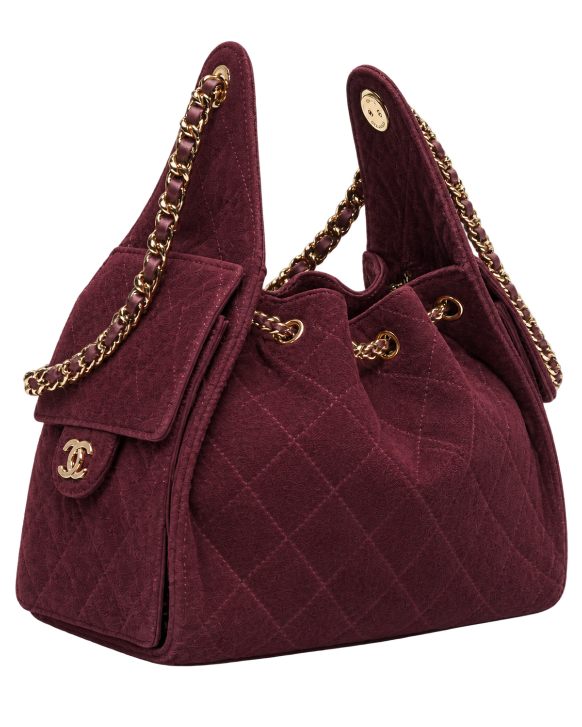 CHANEL 25 Small Handbag Suede Calfskin & Gold Metal Burgundy