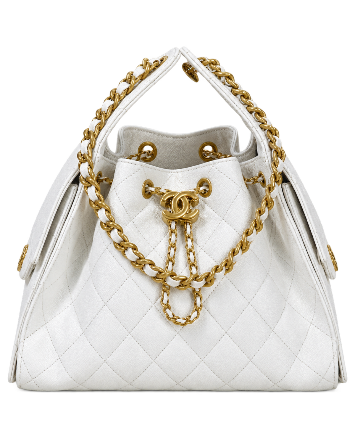 Chanel 25 Small Handbag White Grained Calfskin
