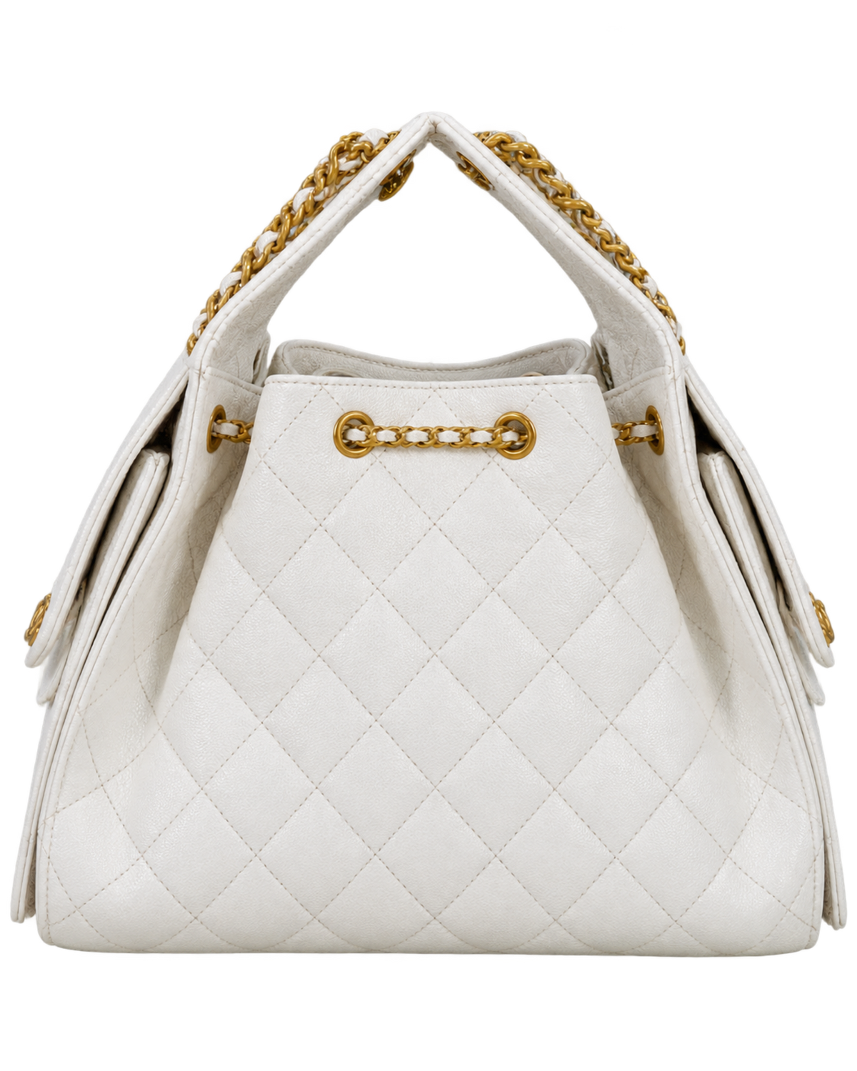 Chanel 25 Small Handbag White Grained Calfskin