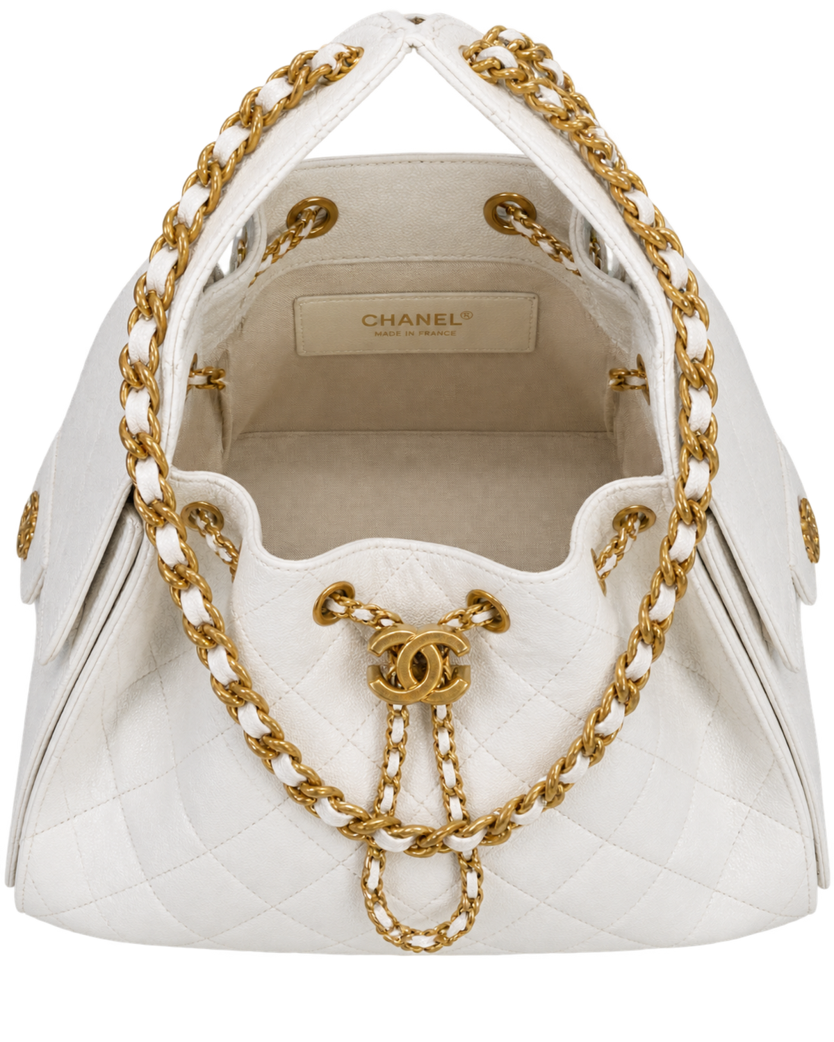 Chanel 25 Small Handbag White Grained Calfskin