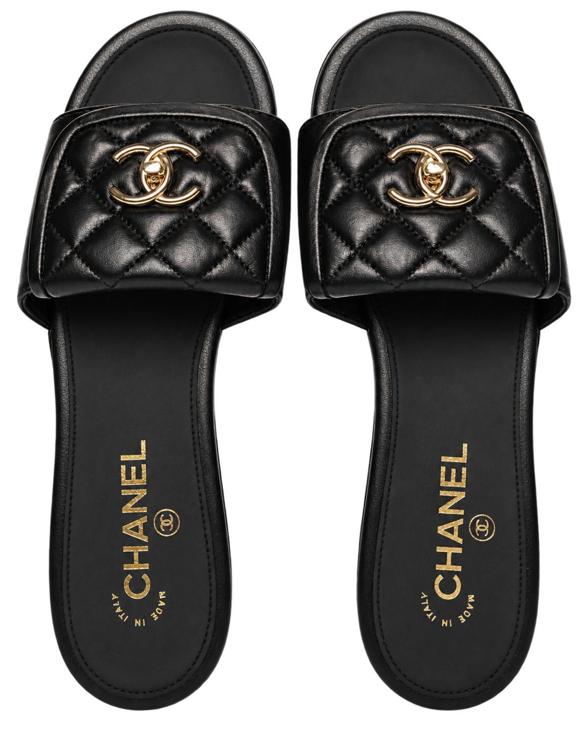 Chanel Lambskin Quilted Turnlock Flat Mules Black