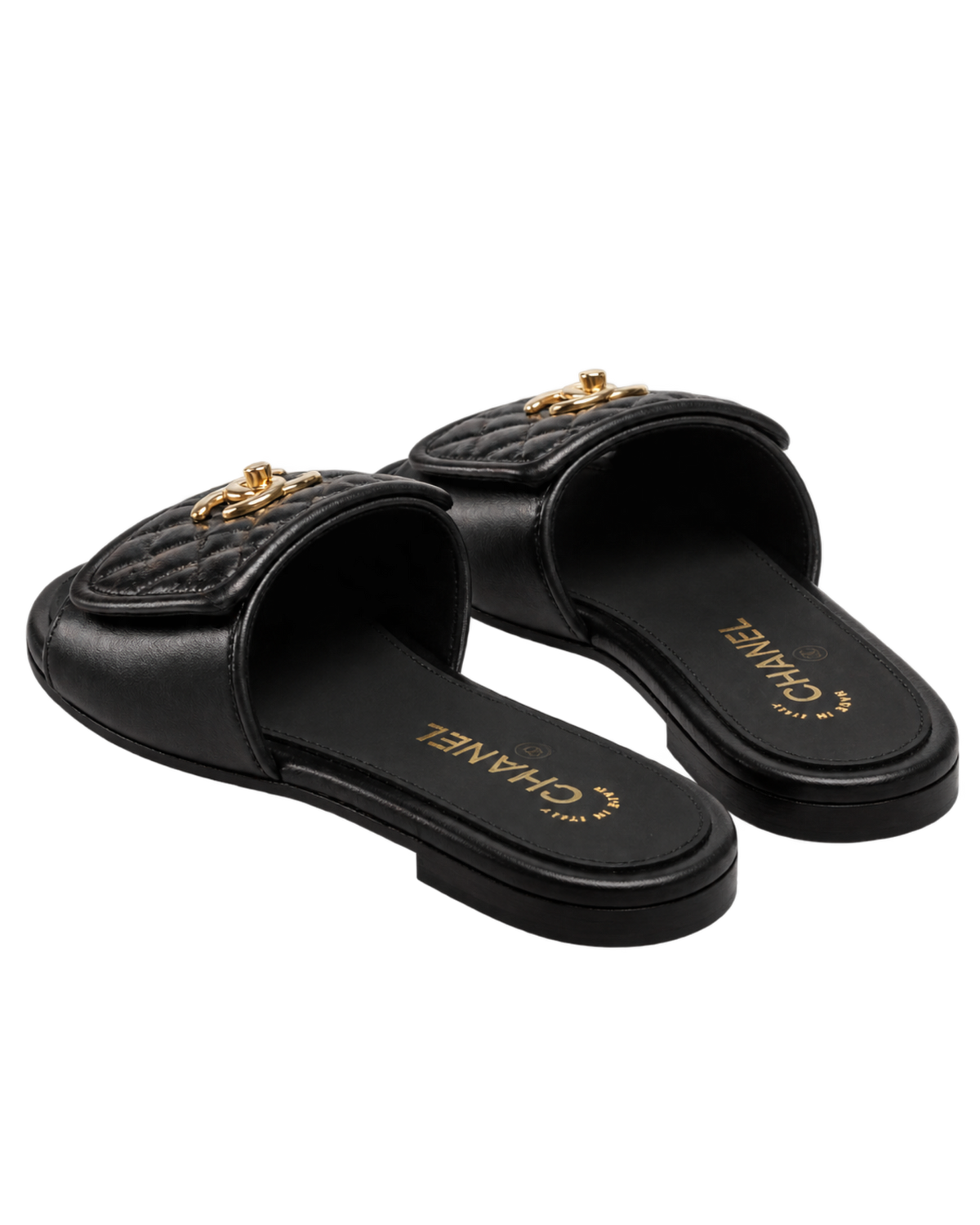 Chanel Lambskin Quilted Turnlock Flat Mules Black