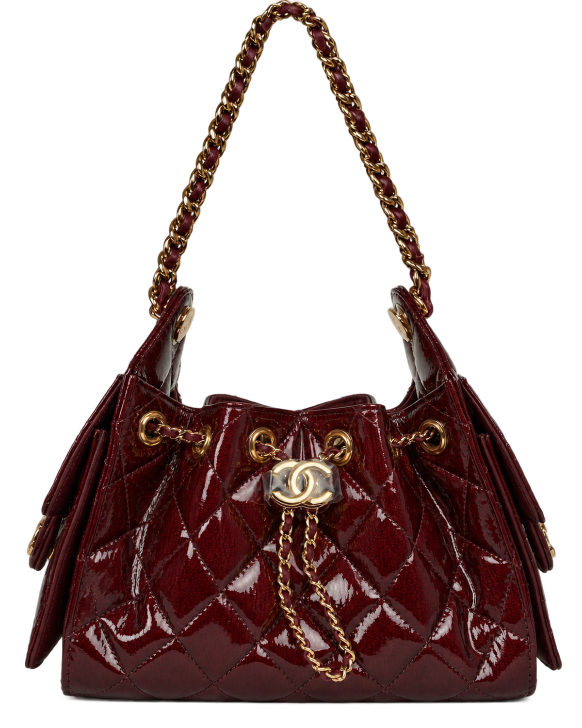 Chanel Mini 25 Hobo Bag Burgundy Patent Lambskin Gold Hardware