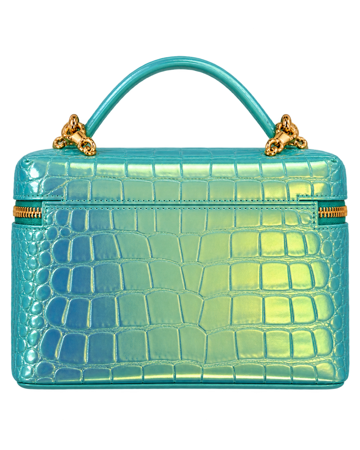 CHANEL Vanity with Chain in Crocodile Embossed Iridescent Calfskin and Gold-Tone Metal