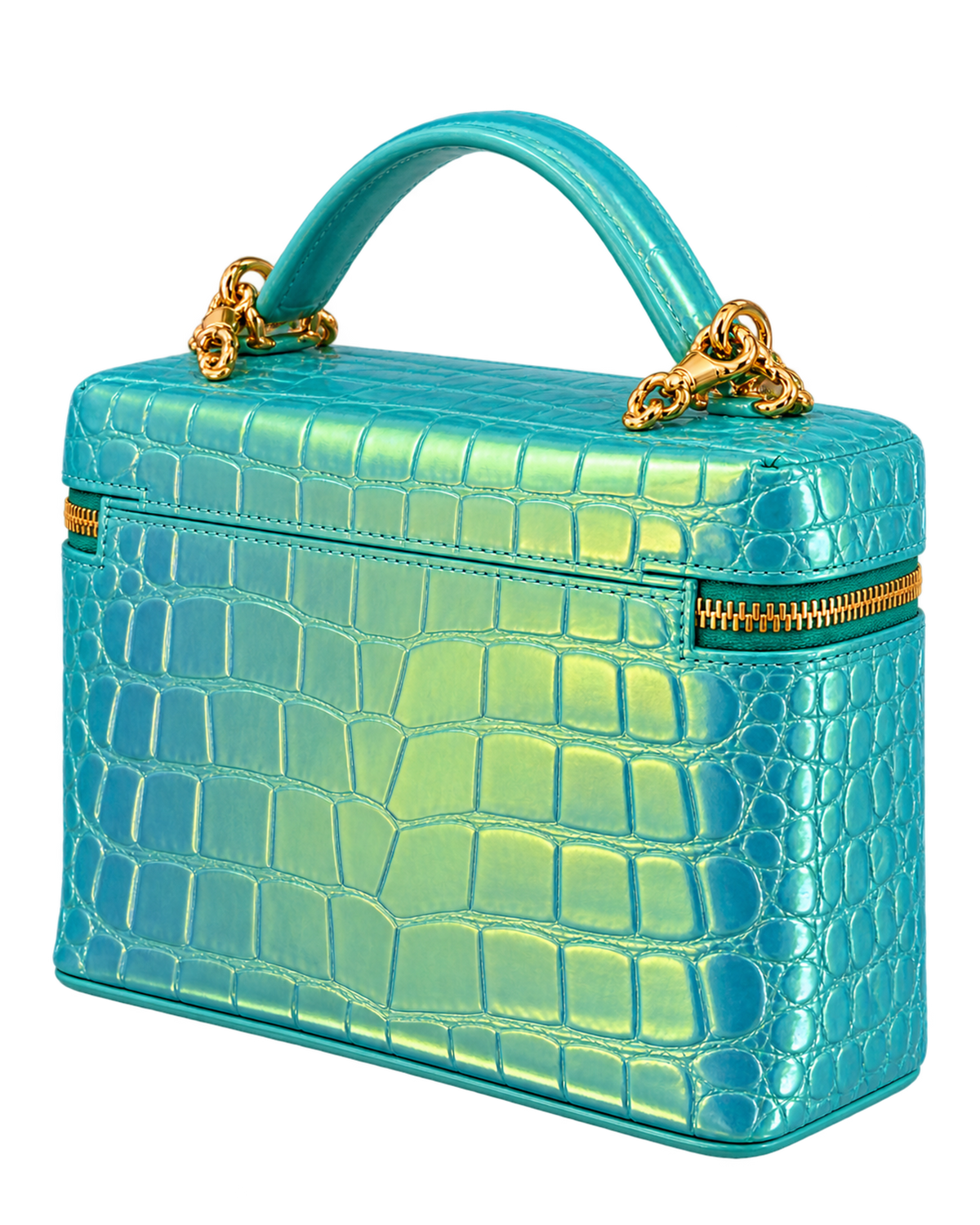 CHANEL Vanity with Chain in Crocodile Embossed Iridescent Calfskin and Gold-Tone Metal