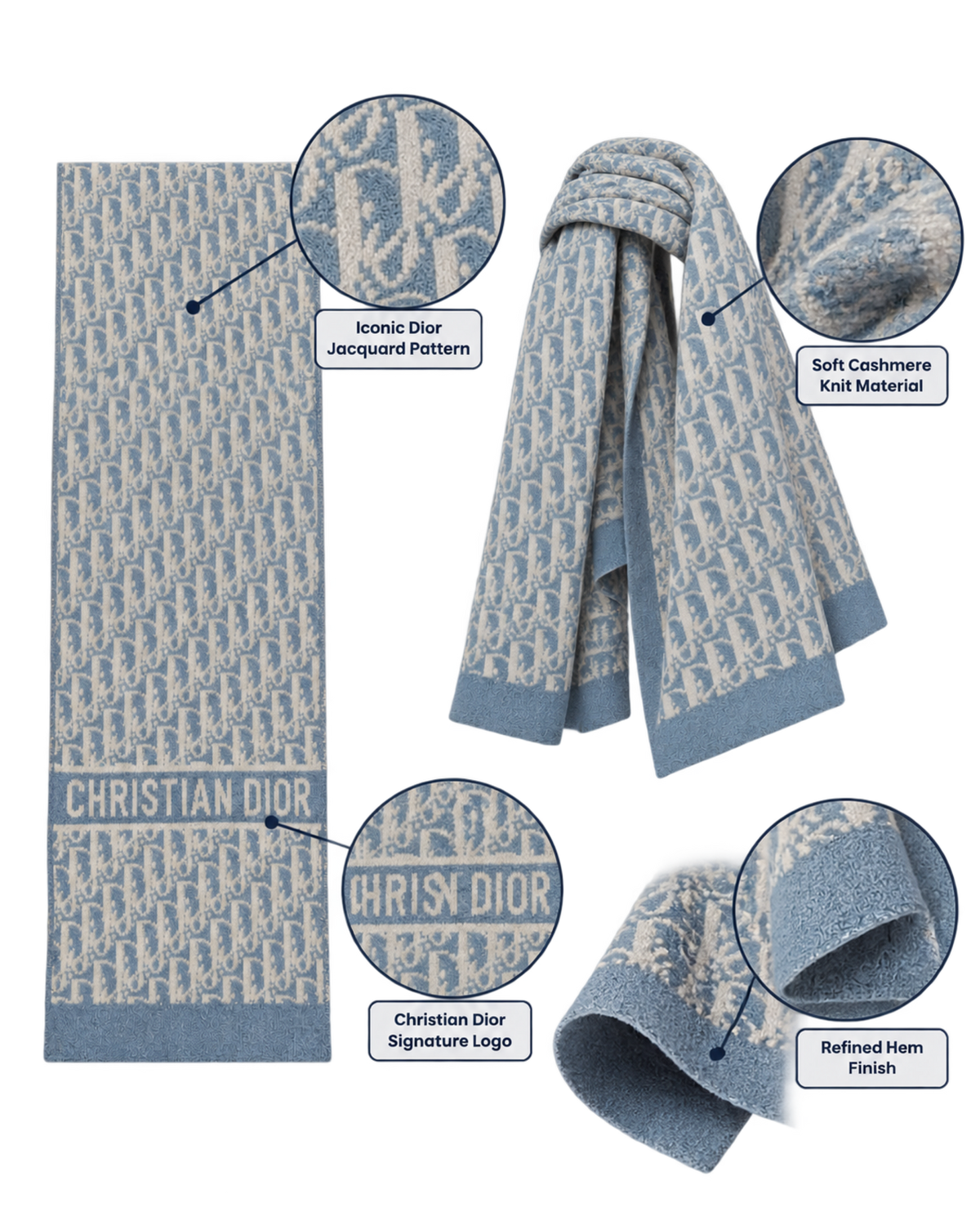Christian Dior Long Cashmere Jacquard Pattern Scar