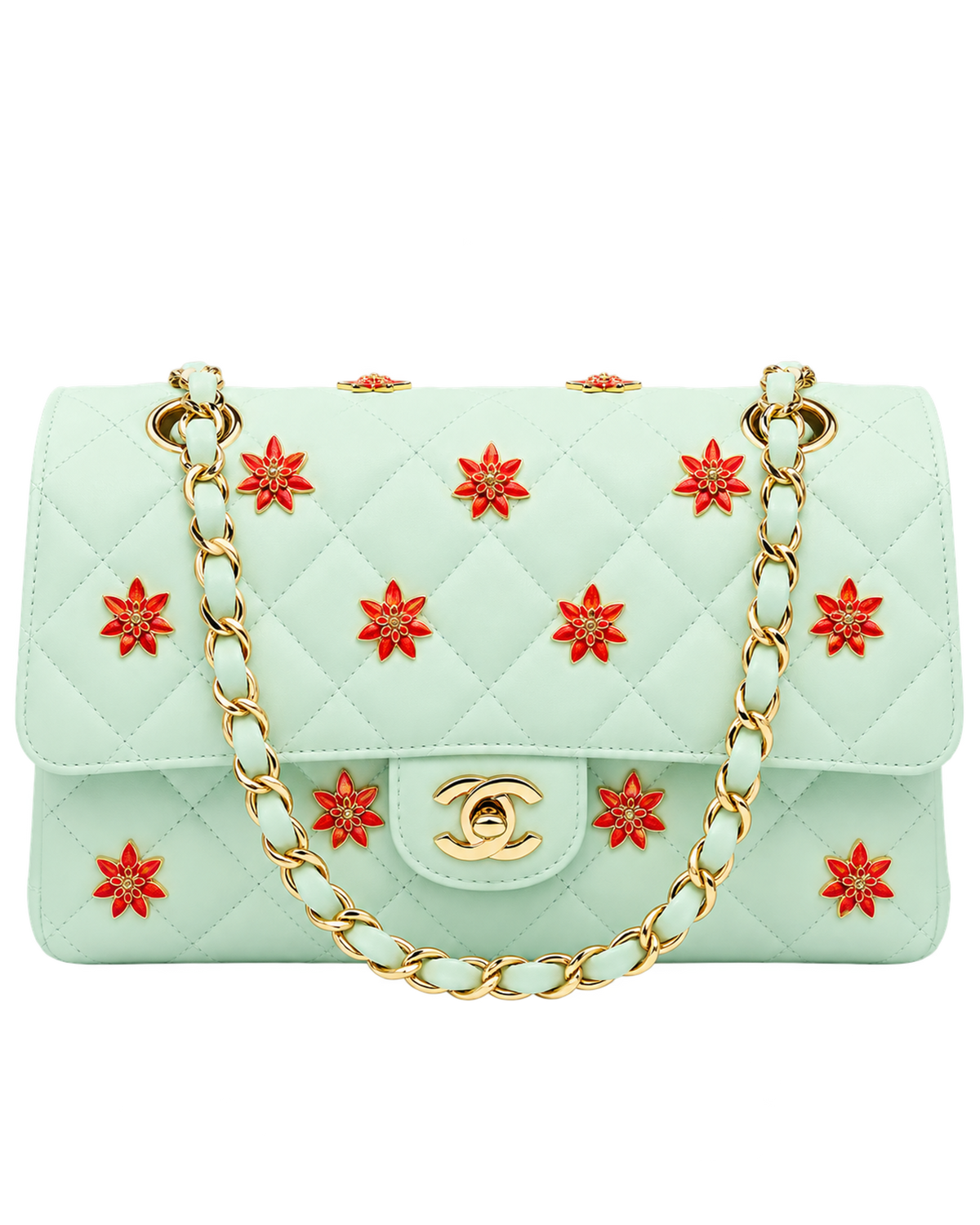 Classic 11.12 Handbag Lambskin, Enamel & Gold-Tone Metal Light Green & Orange