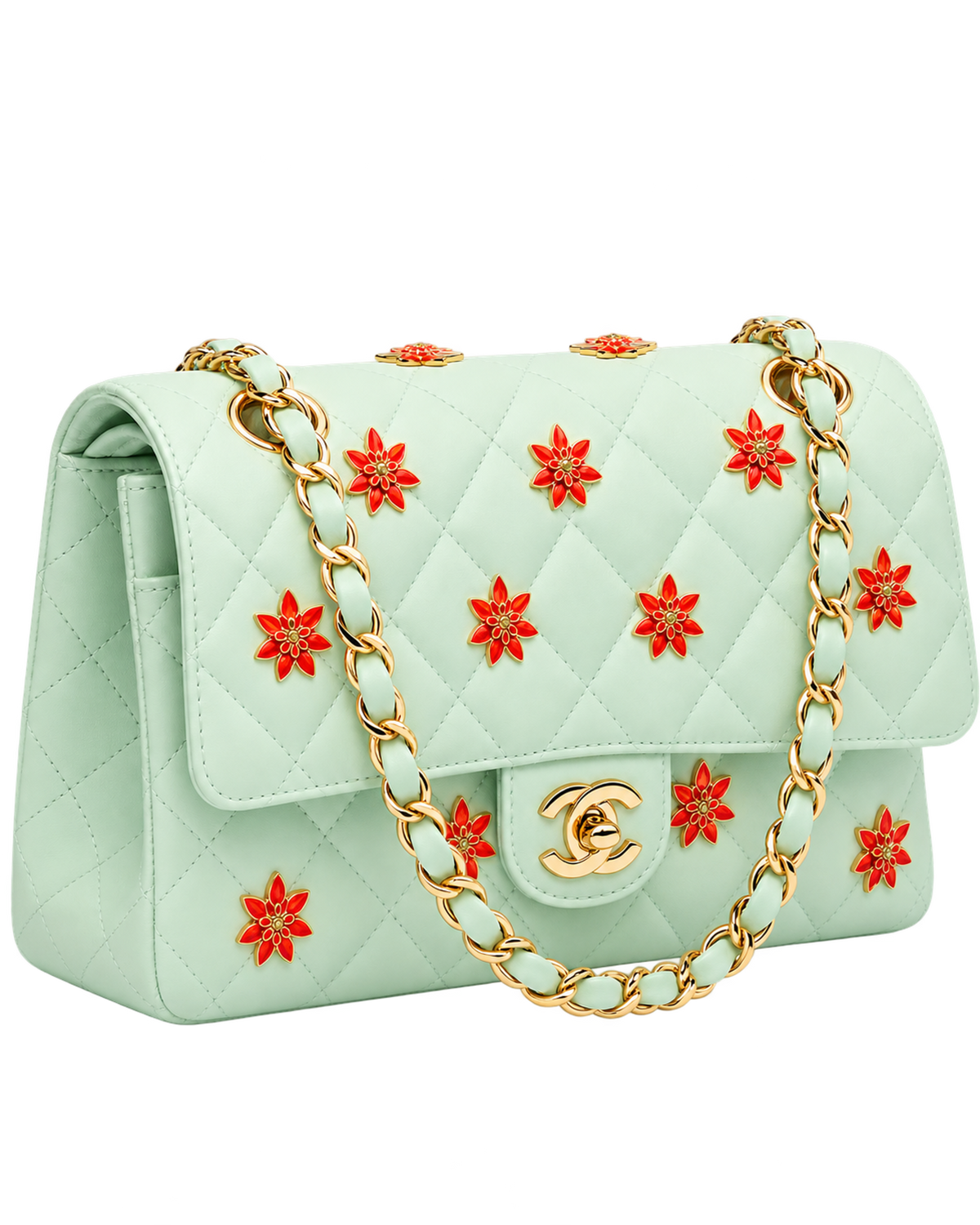 Classic 11.12 Handbag Lambskin, Enamel & Gold-Tone Metal Light Green & Orange