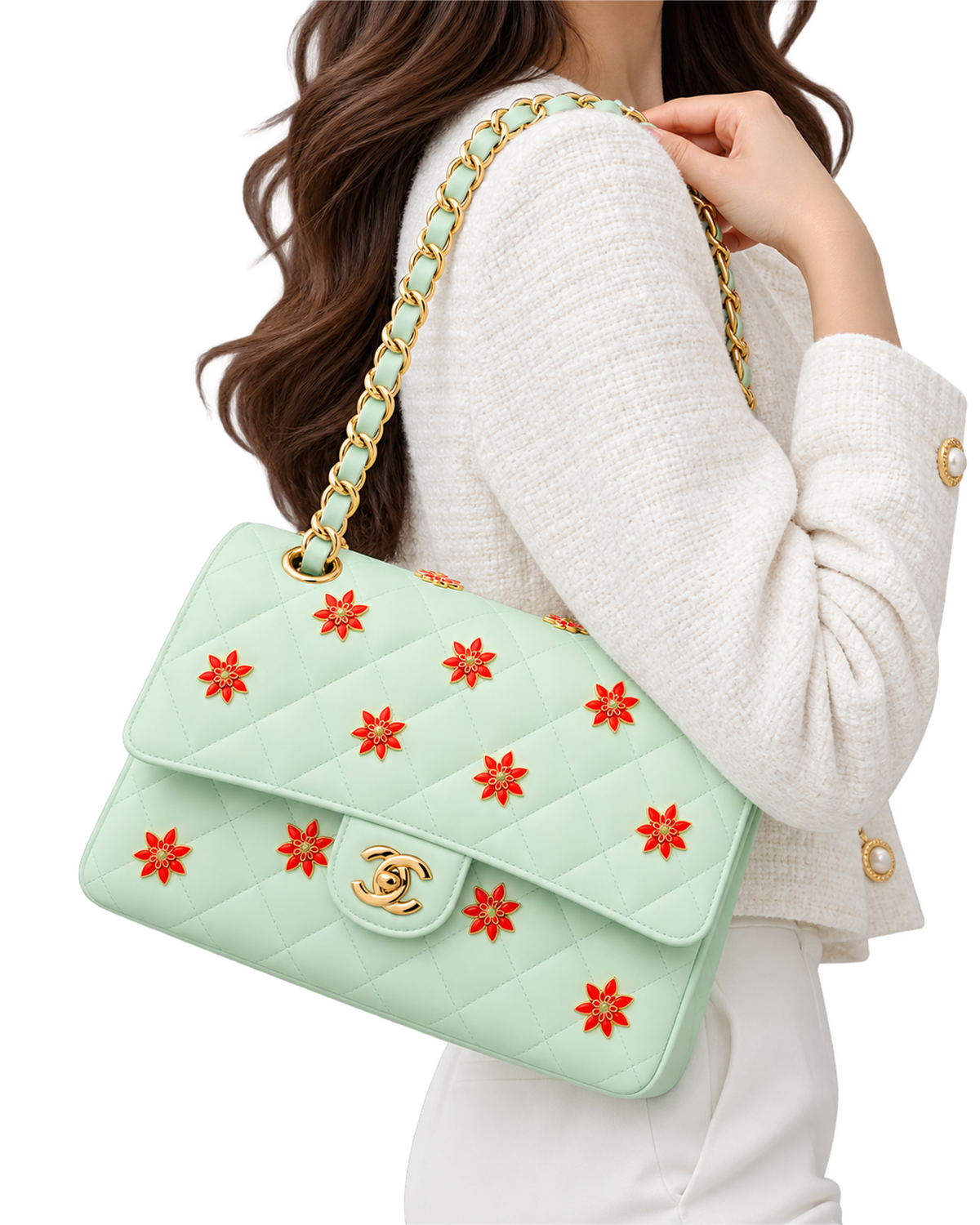Classic 11.12 Handbag Lambskin, Enamel & Gold-Tone Metal Light Green & Orange