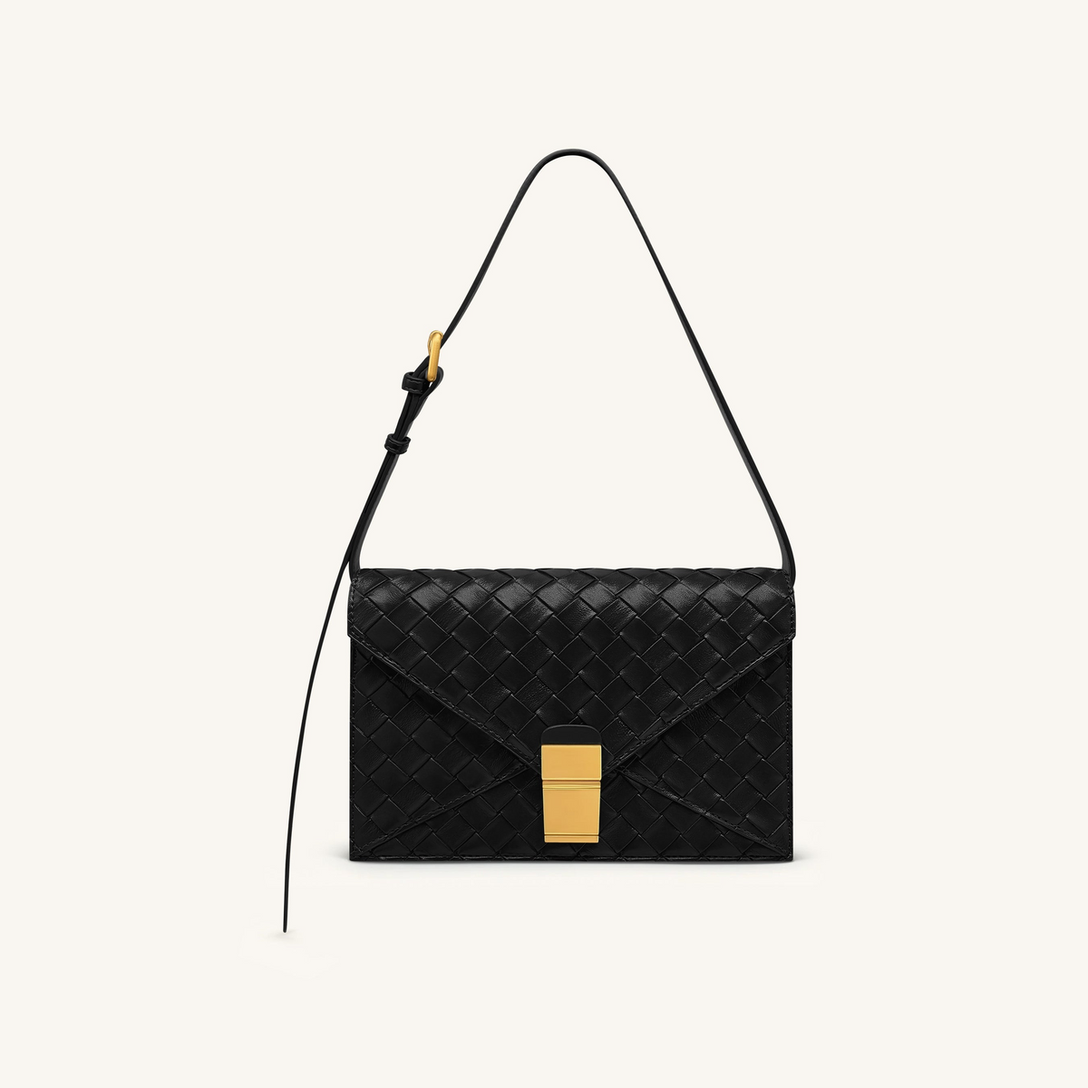 Clio Woven Textured Envelope Crossbody Bag - Black