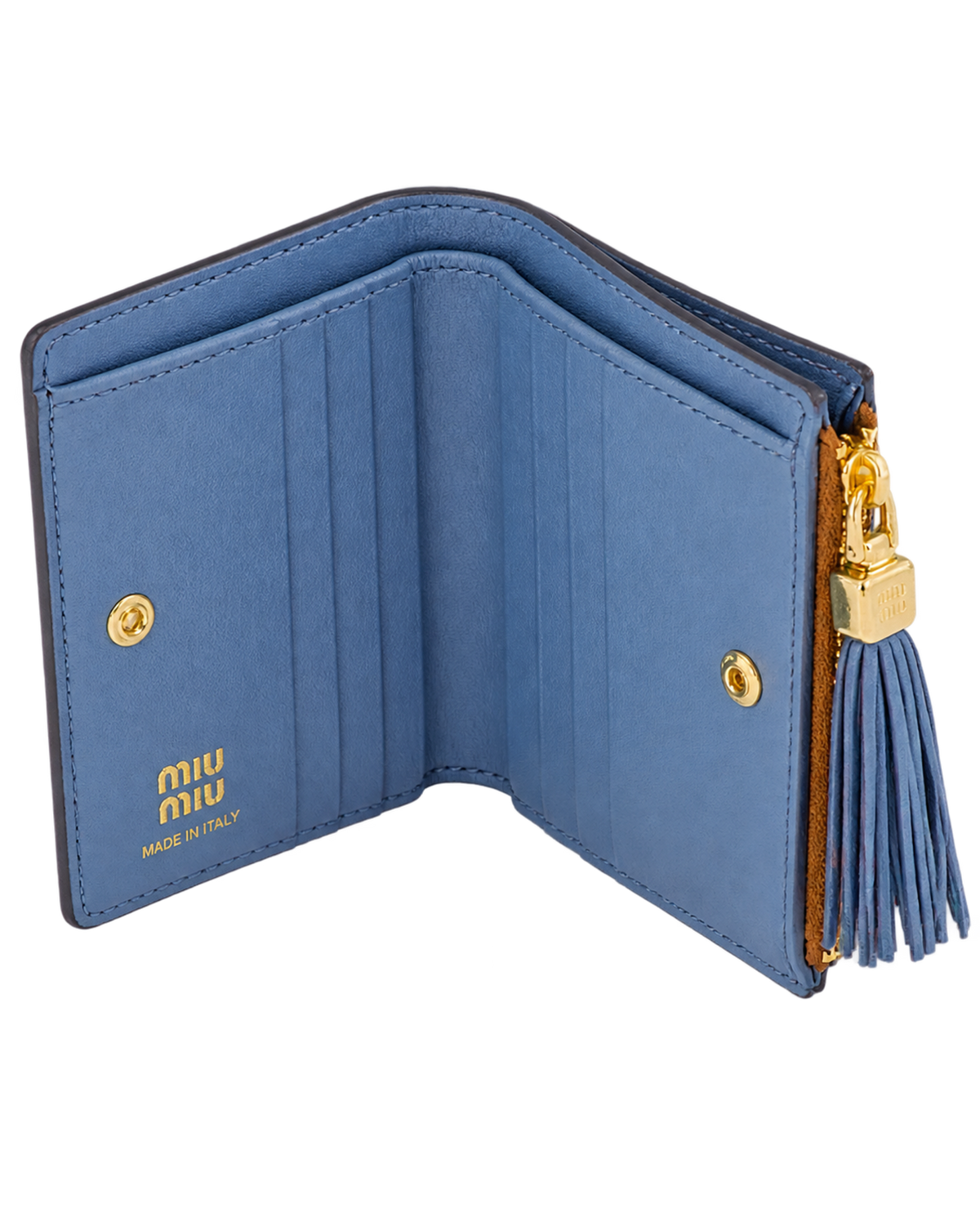 Cognac and blue leather wallet