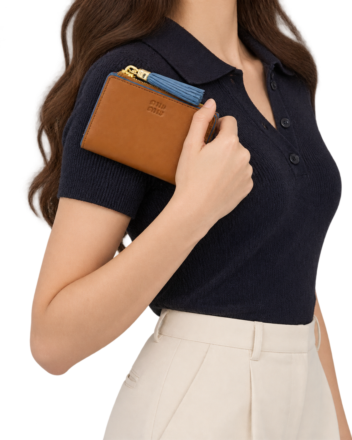 Cognac and blue leather wallet