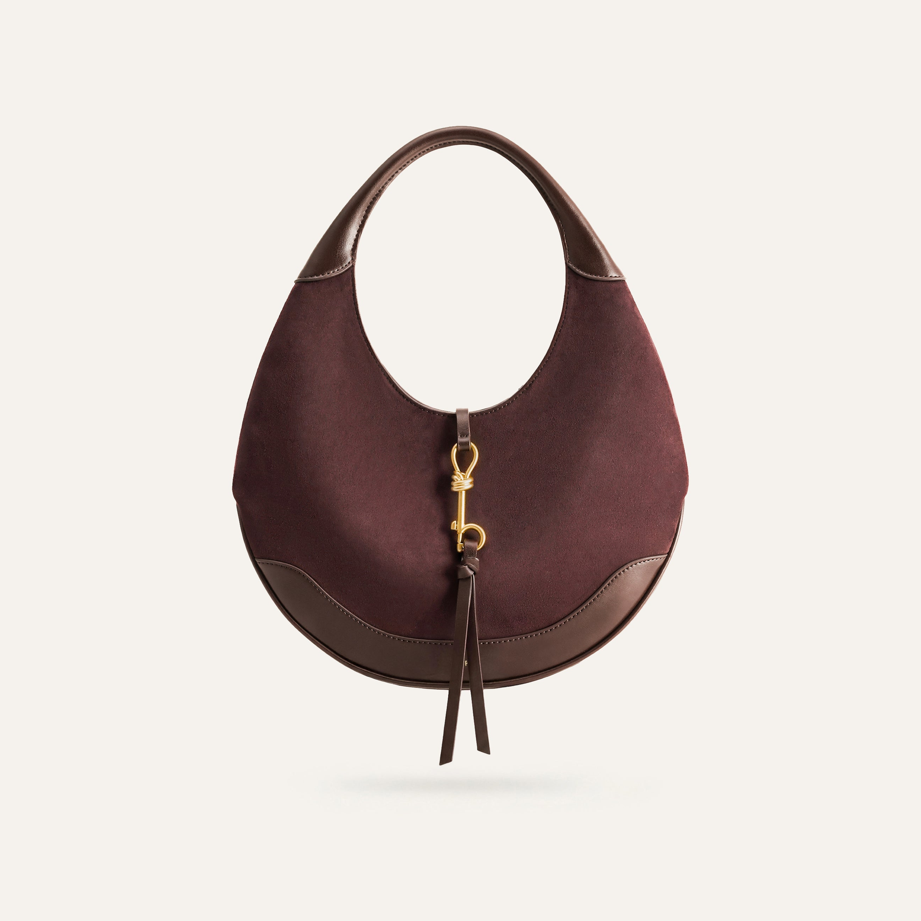 Colette Faux Suede Crescent Hobo Bag - Dark Brown