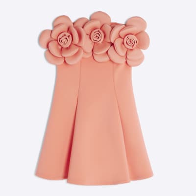Coral 3D Flower Bandeau Mini Dress