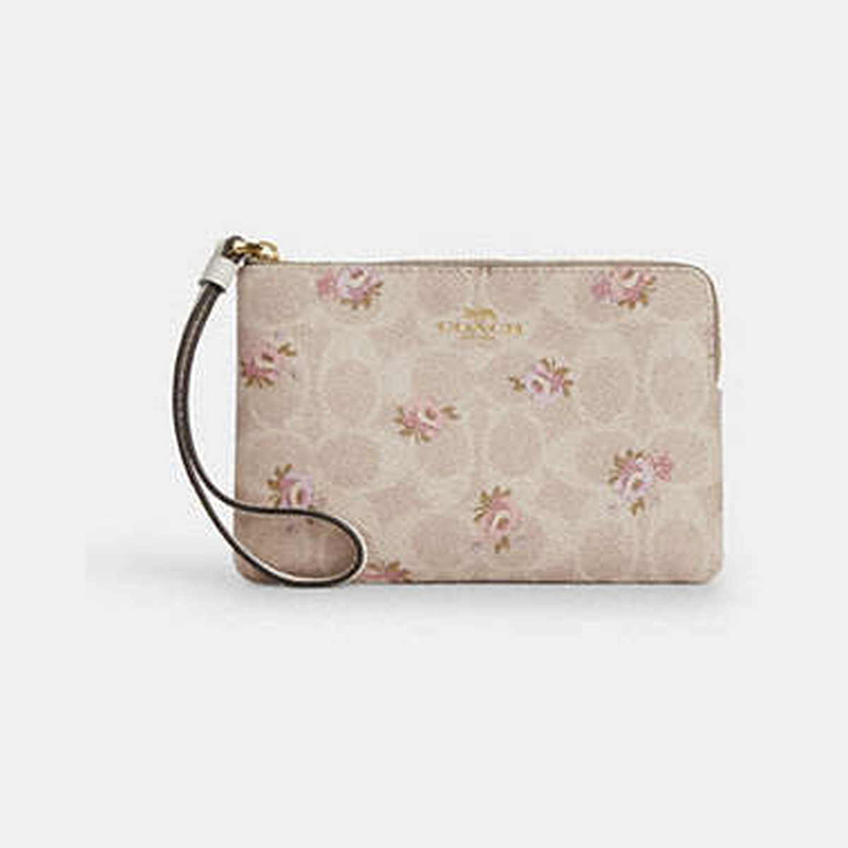 Corner Zip Wristlet In Signature Canvas With Floral Print