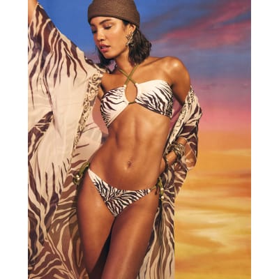 Cream Animal Print Bikini Top