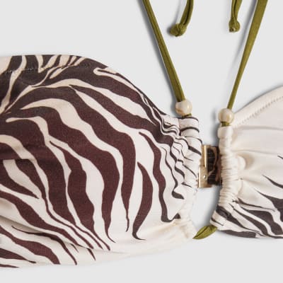 Cream Animal Print Bikini Top
