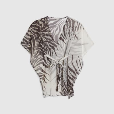 Cream Animal Print Mini Kaftan